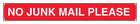 No Junk Mail Please, Letter Box Sticker