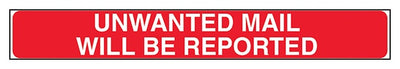 Unwanted Mail Reported Letter Box Sticker