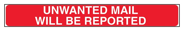 Unwanted Mail Reported Letter Box Sticker
