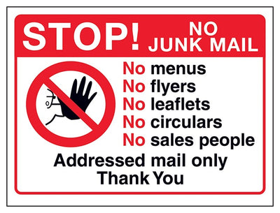 Stop No Junk Mail No Menus No Flyers No Circulars No Sales