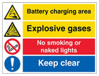 Battery Charging / Explosive / No Smoking / Keep Clear