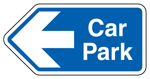 Car Park Arrow Left Blue Shaped Sign