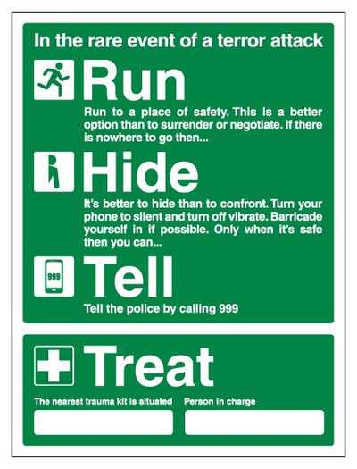 Run Hide Tell And Treat Nearest Trauma Kit Person In Charge