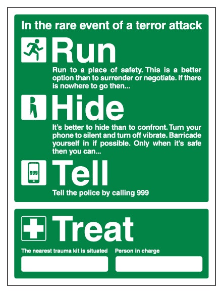 Run Hide Tell And Treat Nearest Trauma Kit Person In Charge
