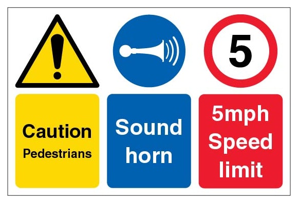 Caution Pedestrians Sound Horn 5Mph Speed Limit Large Landscape