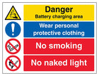Danger Battery / Wear PPE / No Smoking / No Naked Light