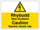 Welsh/English - Caution Electric Shock Risk - Landscape