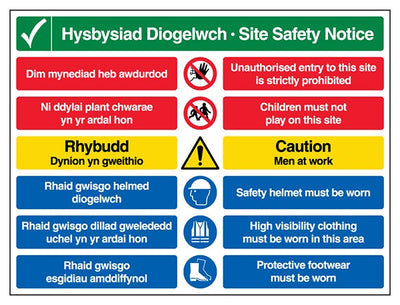 Welsh English Multi Hazard Site Safety Notice 6 Points