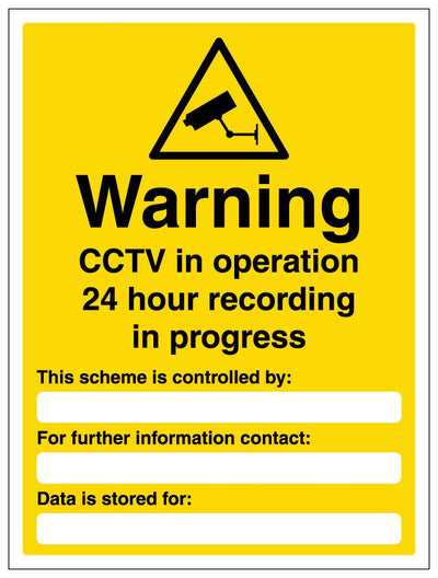 Warning Cctv In Operation 24 Hour Portrait