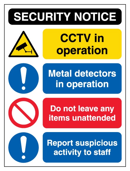 Security Notice Cctv Metal Detectors Unattended Items
