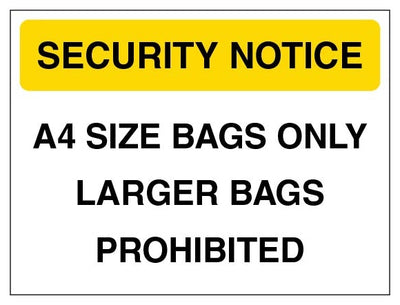 Security Notice A4 Size Bags Only Yellow