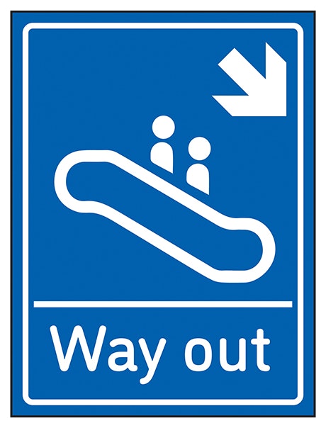 Way Out Arrow Down Right Blue