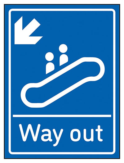 Way Out Arrow Down Left Blue