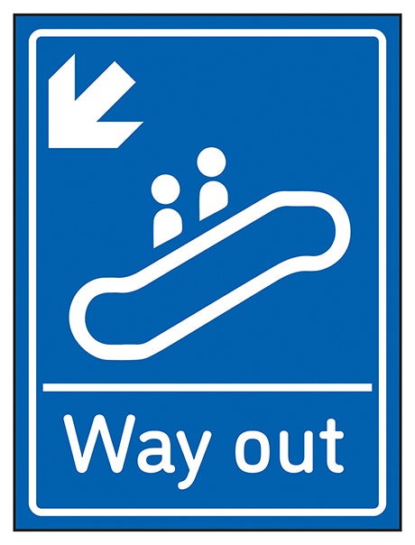 Way Out Arrow Down Left Blue