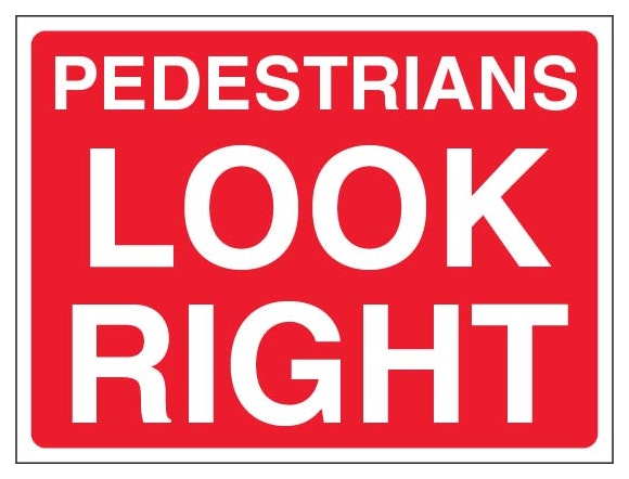 Pedestrians Look Right Landscape Red
