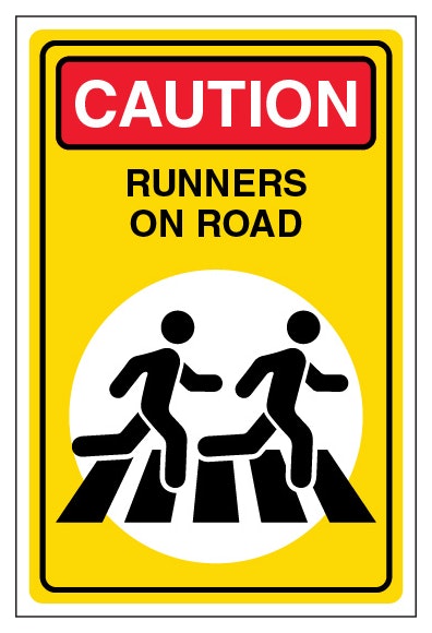Caution Runners On Road Portrait