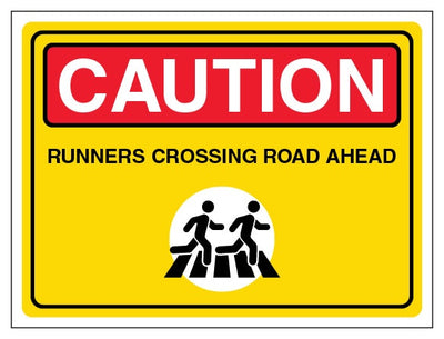 Caution Runners Crossing Road Ahead Landscape