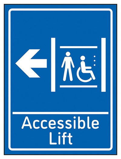 Accessible Lift Arrow Left Blue Sign