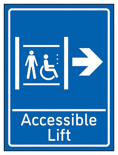 Accessible Lift Arrow Right Blue Sign