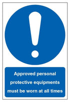 Approved Personal Protective Equipment Must Be Worn At All Times Sign - Portrait