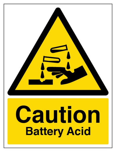 Caution Battery Acid Sign - Portrait