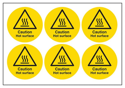 Caution Hot Surface Vinyl Labels On A Sheet