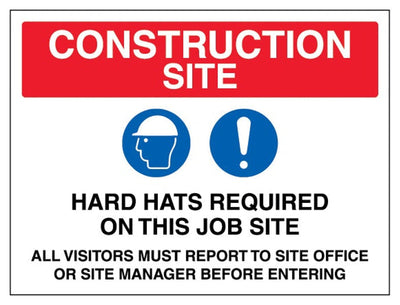Construction Site Hard Hats Required Sign - Landscape