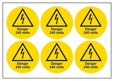Danger 240 Volts Vinyl Labels On A Sheet