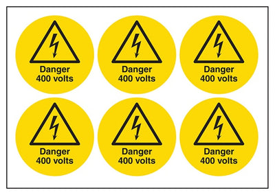 Danger 400 Volts Vinyl Labels On A Sheet