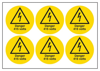 Danger 415 Volts Vinyl Labels On A Sheet