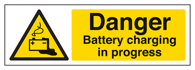 Danger Battery Charging In Progress Sign - Landscape
