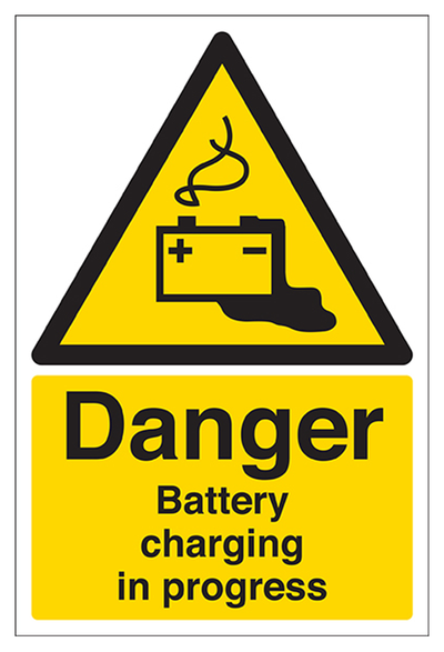 Danger Battery Charging In Progress Sign - Portrait