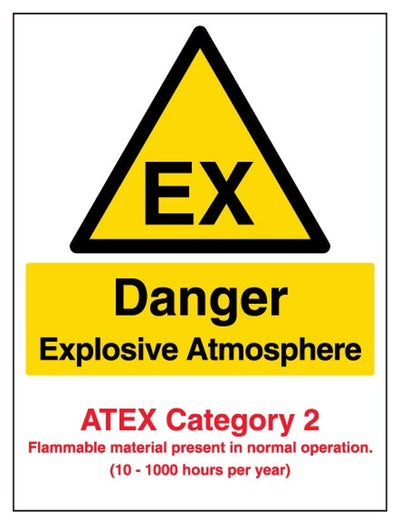Danger Explosive Atmosphere Sign - Atex Category 2 - Portrait