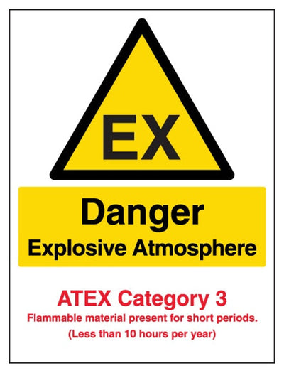Danger Explosive Atmosphere Sign - Atex Category 3 - Portrait