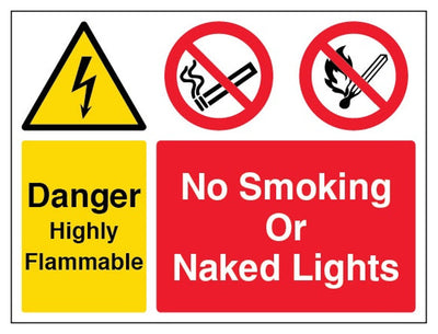 Danger Highly Flammable / No Smoking / Naked Lights Sign - Landscape