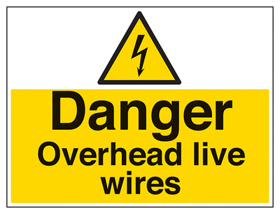 Danger Overhead Live Wires Sign - Large Landscape