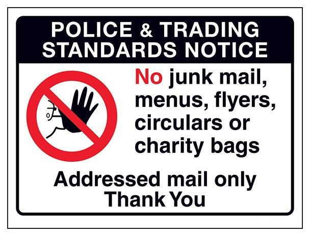 Police And Trading Standards Notice No Junk Mail Menus