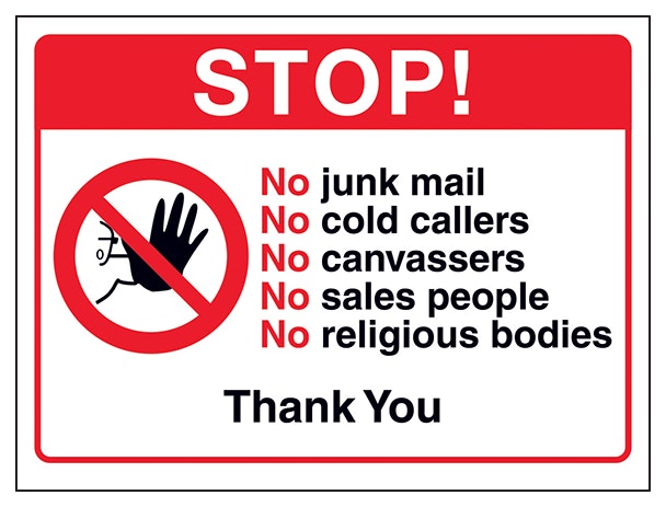 Stop No Junk Mail No Cold Callers No Canvassers Thank You