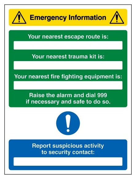 Emergency Information Nearest Escape Route Trauma Kit Fire Equipment Is