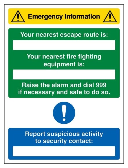 Emergency Information Nearest Escape Route Fire Fighting Equipment Is