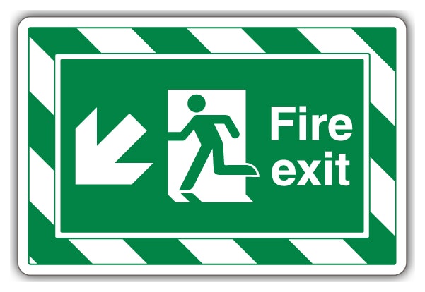 Fire Exit Arrow Down Left Extraviz