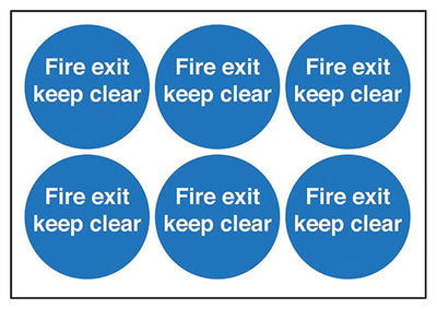 Fire Exit Keep Clear Vinyl Labels On A Sheet