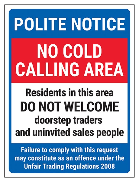 Polite Notice No Cold Calling Area Residents In This Area Failure To Comply