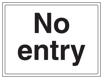 No Entry White Sign - Large Landscape