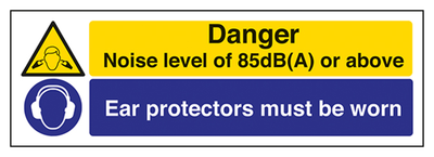 Noise Level of 85dB/Ear Protectors Sign - Landscape