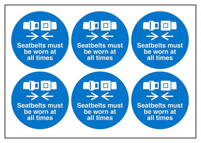 Seatbelts Must Be Worn At All Times Vinyl Labels On A Sheet