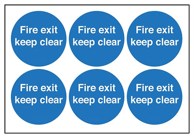 Fire Exit Keep Clear Vinyl Labels On A Sheet