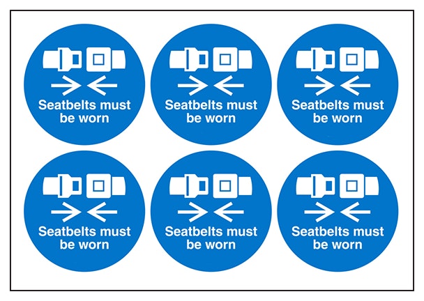 Seatbelts Must Be Worn Vinyl Labels On A Sheet