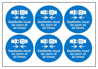 Seatbelts Must Be Worn At All Times Vinyl Labels On A Sheet