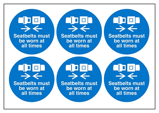 Seatbelts Must Be Worn At All Times Vinyl Labels On A Sheet